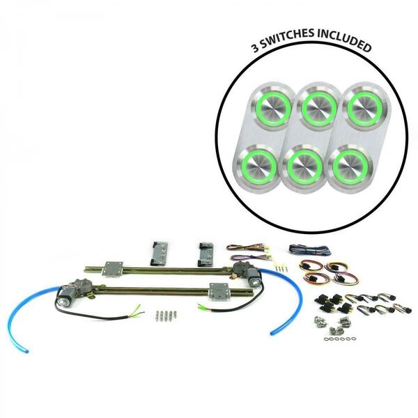 Autoloc 4 Door Flat Glass Power Window Kit With 7 Retro Billet Switches - No Illumination AUTPW55BBB207